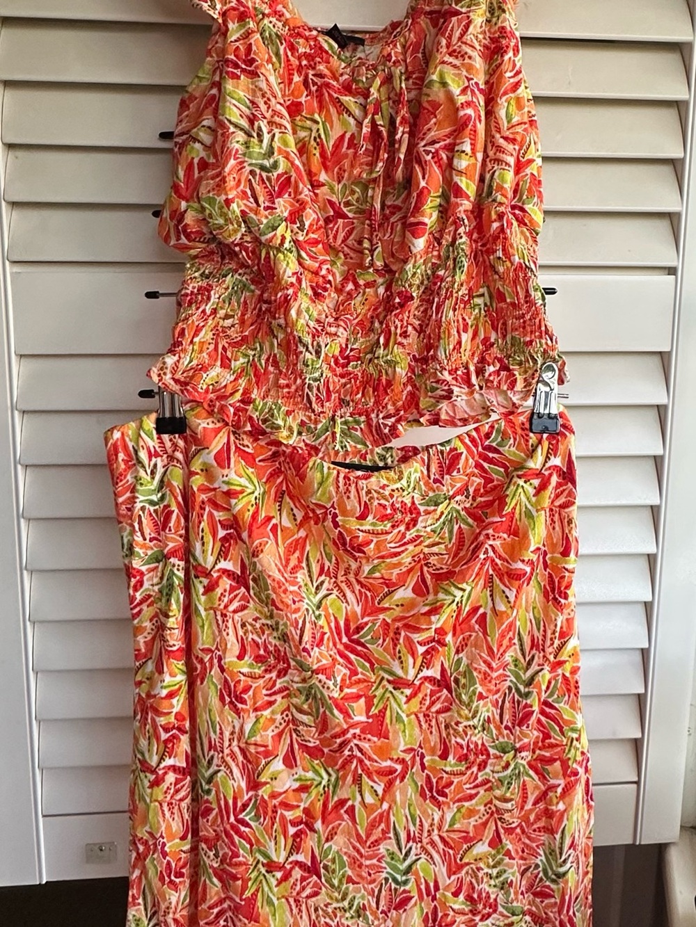 BCX Orange, Green & Yellow Tropical Print Two-Piece Set